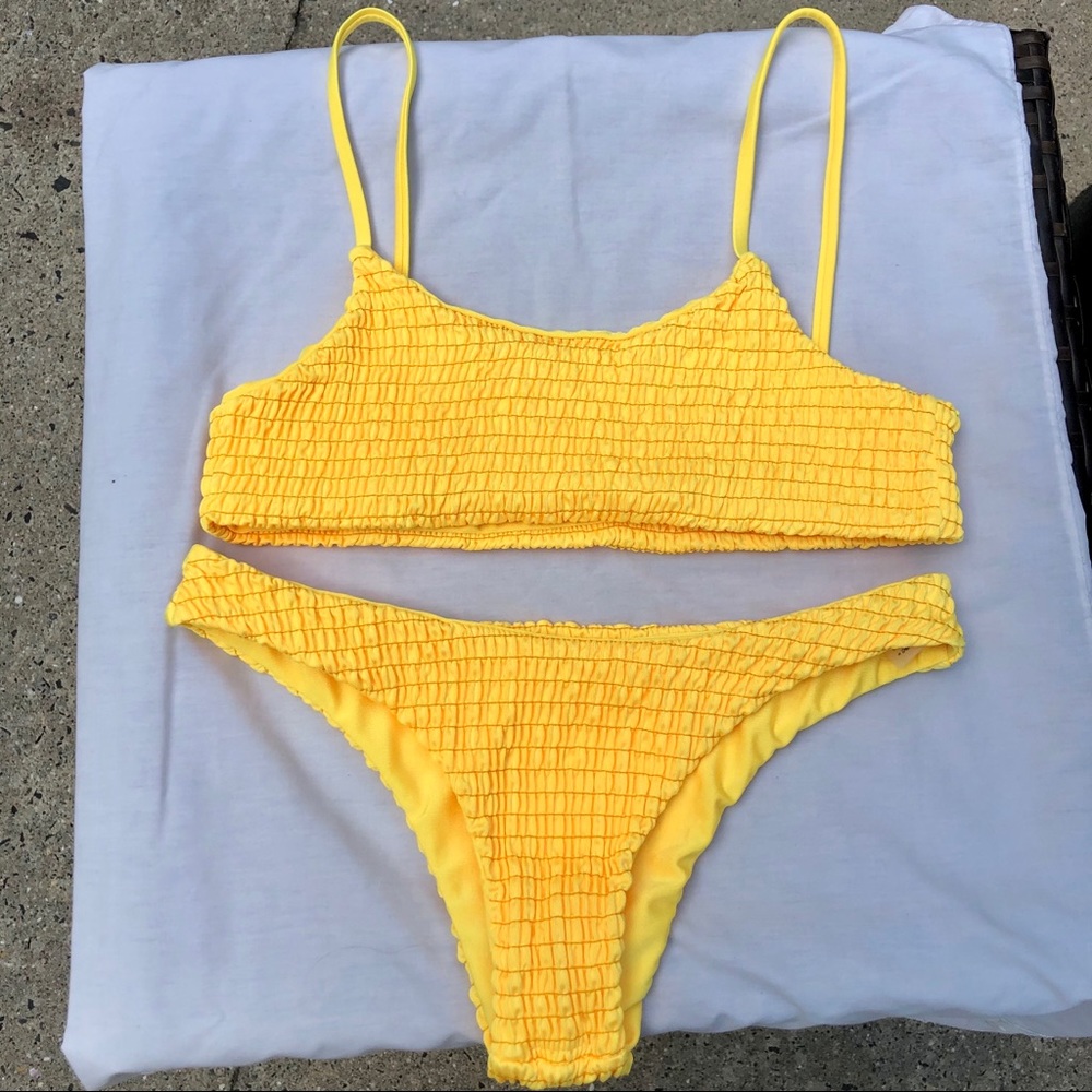 Yellow Smocked Bralette Bikini Top & Cheeky Bottom